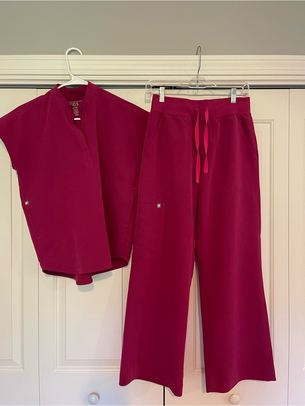 Figs Wide-Leg Scrub Pants and Top in Dark Magenta